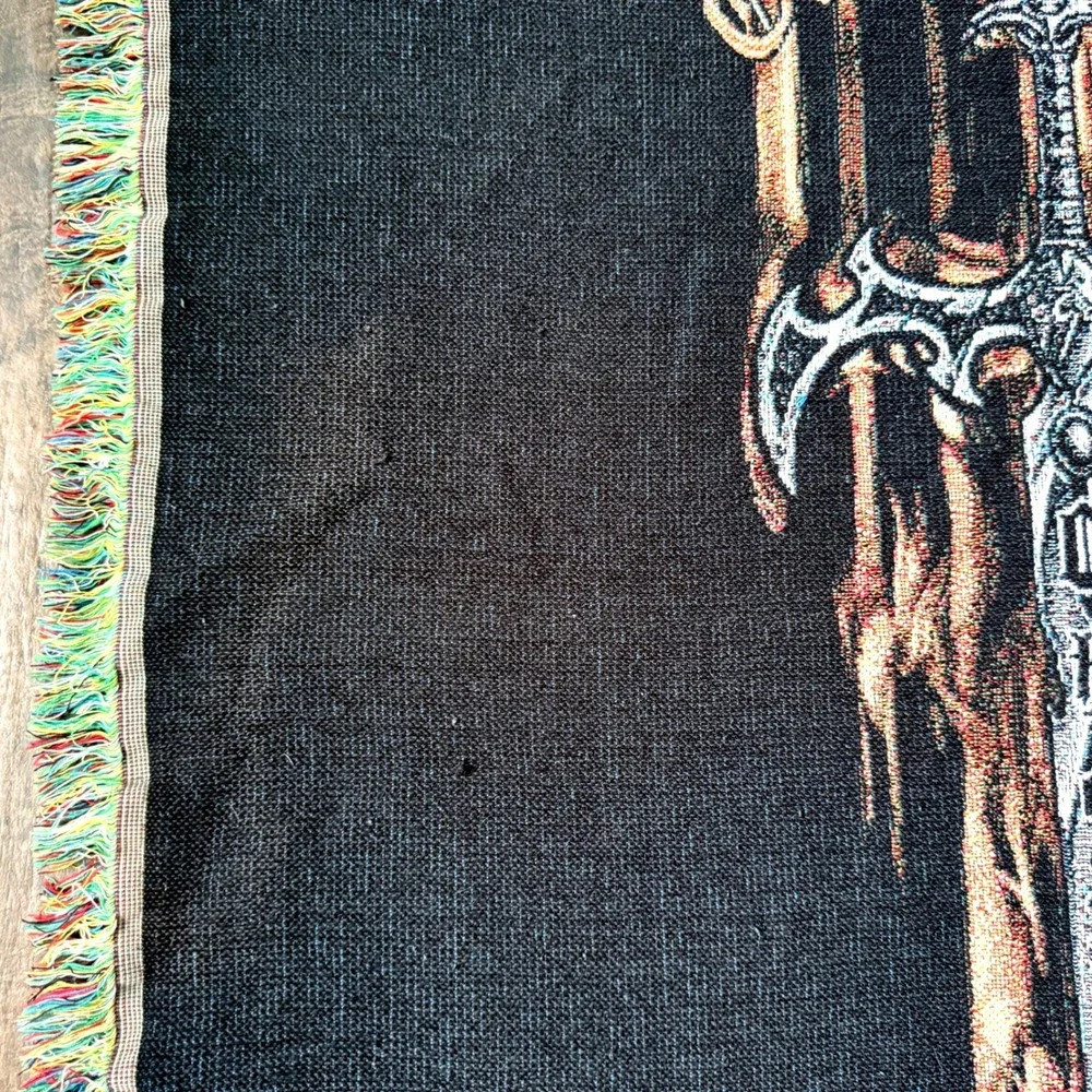 Orange County Choppers Y2K Sword Flame OCC Logo Woven Tapestry Blanket, Black,OS